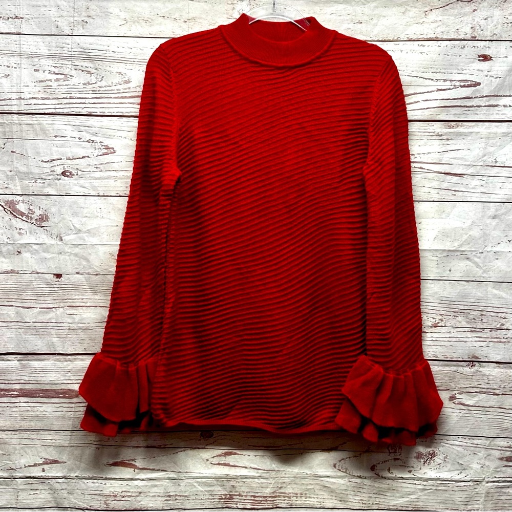 Karl Lagerfeld Ruffle Sleeve Holiday Sweater Size Small